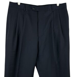 Jos. A. Bank Men 100% Wool Nevy Dress Pants 37x30 Reg Pleated Front Straight Leg